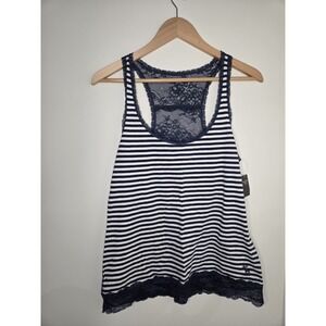NWT Vtg Abercrombie & Fitch Womans Y2K Tank Top‎ Size L Blue & White Lace T-back